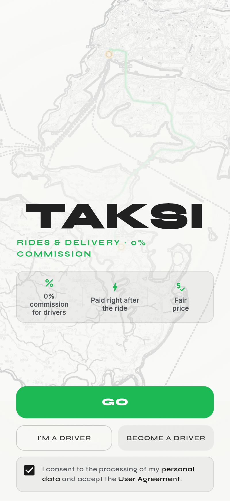 TAKSI — welcome screen